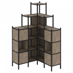 Loft Угловой внутренний стеллаж наборный VR.L-45 Тиквуд тёмный/Чёрный металл 1278*1278*2280
