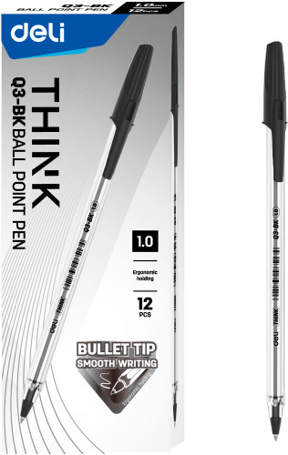 Набор ручек шариков. Deli Think EQ3-BK-P прозрачный черн. черн. (12шт) линия 1мм