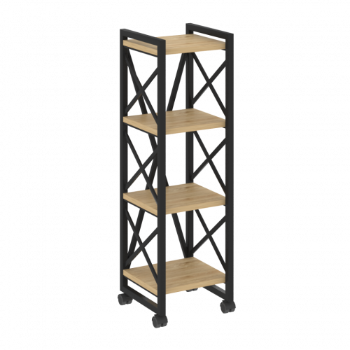 Loft Стеллаж на колесных опорах-4 полки VR.L-MST.K-4.4 Тиквуд светлый/Чёрный металл 400*400*1334