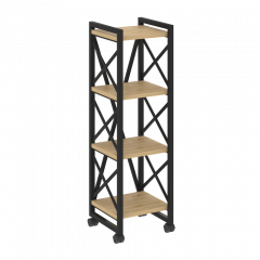Loft Стеллаж на колесных опорах-4 полки VR.L-MST.K-4.4 Тиквуд светлый/Чёрный металл 400*400*1334