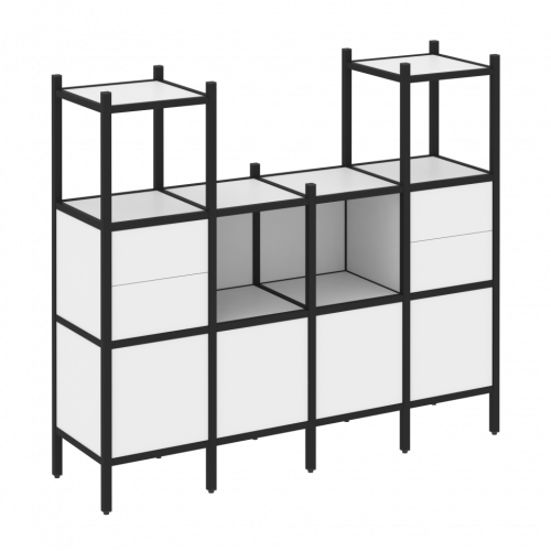 Loft Прямой стеллаж наборный VR.L-14 Белый бриллиант/Чёрный металл 1694*446*1458