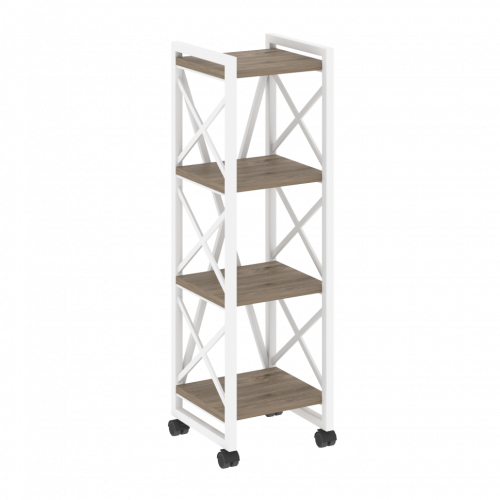 Loft Стеллаж на колесных опорах-4 полки VR.L-MST.K-4.4 Тиквуд тёмный/Белый металл 400*400*1334