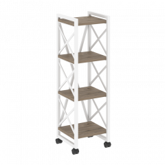 Loft Стеллаж на колесных опорах-4 полки VR.L-MST.K-4.4 Тиквуд тёмный/Белый металл 400*400*1334