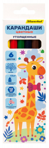 Карандаши цв. Silwerhof Jumbo Веселые друзья 6мм шестигран. дерево ассорти 6цв. коробка/европод.
