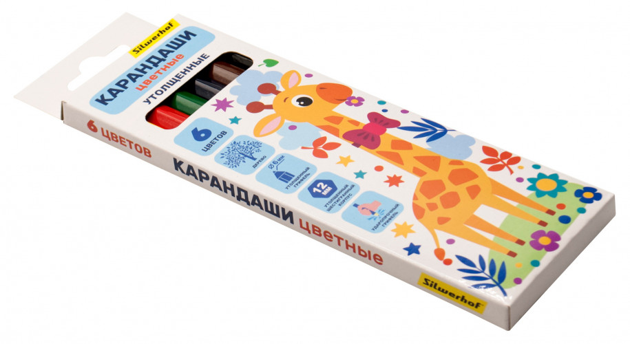 Карандаши цв. Silwerhof Jumbo Веселые друзья 6мм шестигран. дерево ассорти 6цв. коробка/европод.