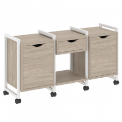 Loft Тумба на колесных опорах наборная. Вариант №7 VR.L-TN-7.K Дуб аттик/Белый металл 1440*460*767