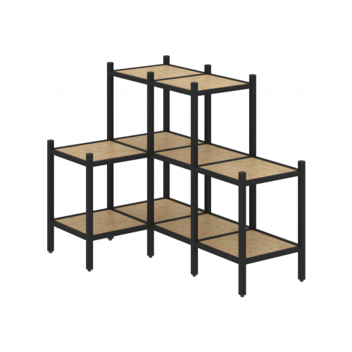 Loft Угловой внутренний стеллаж наборный VR.L-37 Тиквуд светлый/Чёрный металл 862*1278*1047