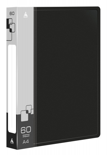 Папка с 60 прозр.вклад. Бюрократ -BPV60BLCK A4 пластик 0.7мм торц.карм с бум. встав черный
