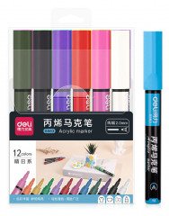 Маркер краска Deli S583 круглый пиш. наконечник 2мм 12цв. пакет с европодвесом (12шт.)