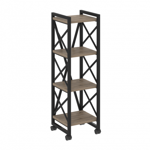 Loft Стеллаж на колесных опорах-4 полки VR.L-MST.K-4.4 Тиквуд тёмный/Чёрный металл 400*400*1334