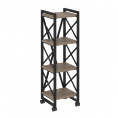 Loft Стеллаж на колесных опорах-4 полки VR.L-MST.K-4.4 Тиквуд тёмный/Чёрный металл 400*400*1334