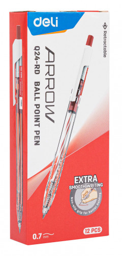 Ручка шариков. автоматическая Deli Arrow EQ24-RD прозрачный/белый d=0.7мм красн. черн.