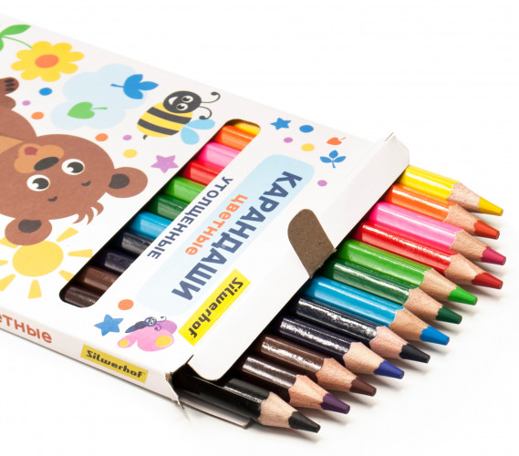 Карандаши цв. Silwerhof Jumbo Веселые друзья 6мм шестигран. дерево ассорти 12цв. коробка/европод.