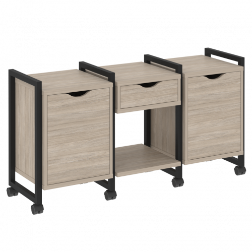 Loft Тумба на колесных опорах наборная. Вариант №7 VR.L-TN-7.K Дуб аттик/Чёрный металл 1440*460*767