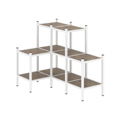 Loft Угловой внутренний стеллаж наборный VR.L-37 Тиквуд тёмный/Белый металл 862*1278*1047