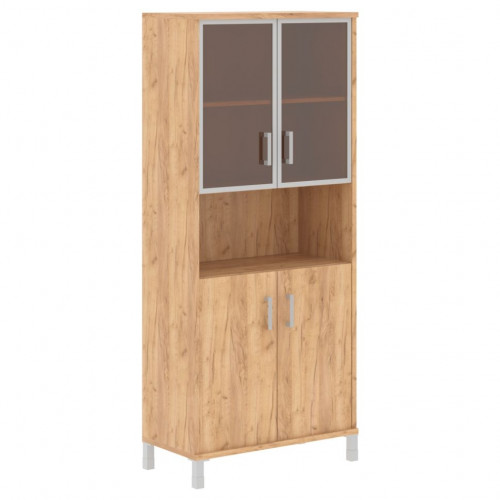 Шкаф высокий с малыми стеклянными дверьми в AL-рамке и глухими B 430.9 Дуб Бофорд 900х450х2054 BORN
