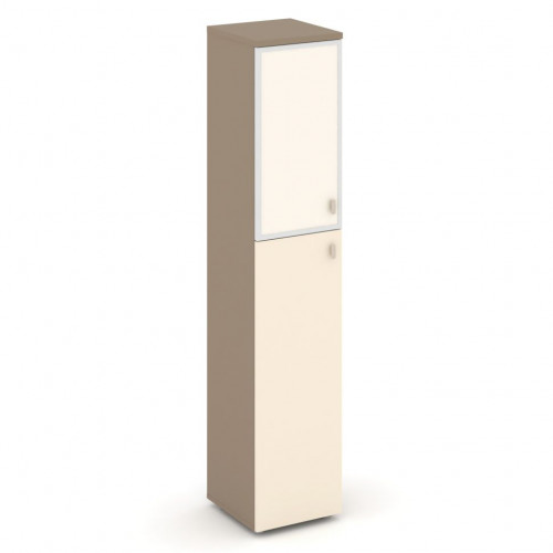 Estetica Шкаф высокий узкий лев. (1 сред. фасад ЛДСП+1 низ. фасад стекло лакобель в раме) ES.SU-1.7R (L) I Латте/Сатин/Лакобель ivory 400*420*1977