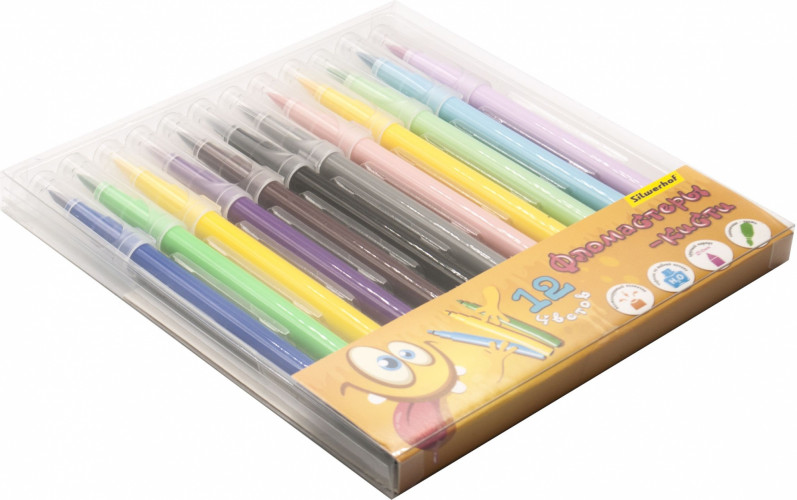 Фломастеры Silwerhof Монстрики 10мм 169мм кисть Вентилируемый 12цв. пакет с европодвесом