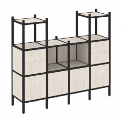 Loft Прямой стеллаж наборный VR.L-14 Денвер светлый/Чёрный металл 1694*446*1458