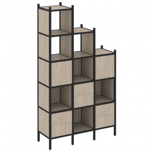 Loft Прямой стеллаж наборный VR.L-22 Дуб аттик/Чёрный металл 1278*446*2280