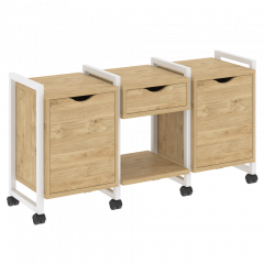Loft Тумба на колесных опорах наборная. Вариант №7 VR.L-TN-7.K Тиквуд светлый/Белый металл 1440*460*767