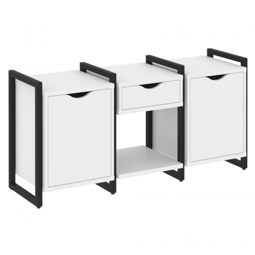 Loft Тумба на регулируемых опорах наборная. Вариант №7 VR.L-TN-7.O Белый бриллиант/Чёрный металл 1440*460*719