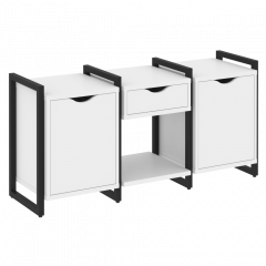 Loft Тумба на регулируемых опорах наборная. Вариант №7 VR.L-TN-7.O Белый бриллиант/Чёрный металл 1440*460*719