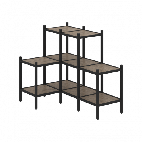 Loft Угловой внутренний стеллаж наборный VR.L-37 Тиквуд тёмный/Чёрный металл 862*1278*1047