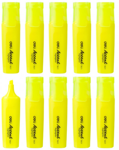 Набор текстовыделителей Deli Accent ES621YELL-P Delight скошенный пиш. наконечник 1-5мм желтый (10шт.)