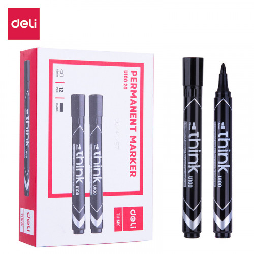 Набор маркеров перманентных Deli EU10020-P Think круглый пиш. наконечник 1.5мм черный (12шт.)
