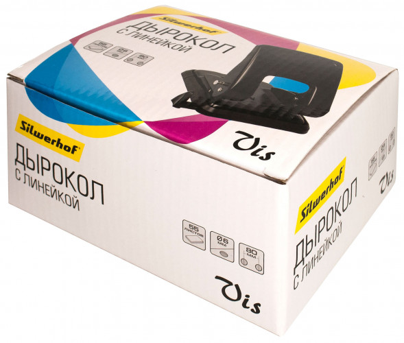 Дырокол Silwerhof Vis макс.:55лист. металл черный отв.:2 с линейкой