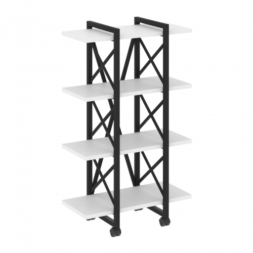 Loft Стеллаж на колесных опорах-4 полки VR.L-MST.K-4.4V Белый бриллиант/Чёрный металл 800*400*1334