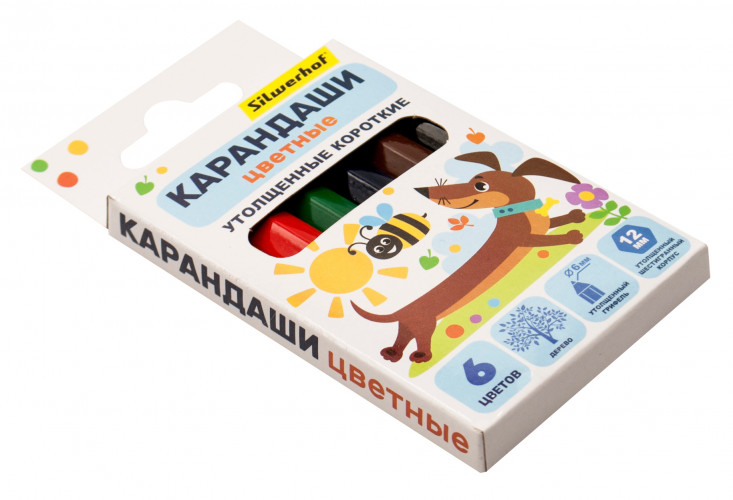 Карандаши цв. Silwerhof Jumbo Mini Веселые друзья 6мм шестигран. дерево ассорти 6цв. коробка/европод.