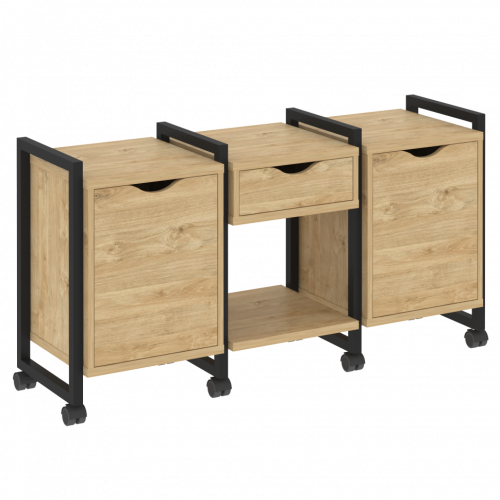 Loft Тумба на колесных опорах наборная. Вариант №7 VR.L-TN-7.K Тиквуд светлый/Чёрный металл 1440*460*767