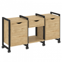 Loft Тумба на колесных опорах наборная. Вариант №7 VR.L-TN-7.K Тиквуд светлый/Чёрный металл 1440*460*767