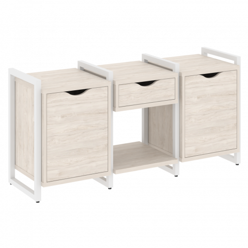 Loft Тумба на регулируемых опорах наборная. Вариант №7 VR.L-TN-7.O Денвер светлый/Белый металл 1440*460*719