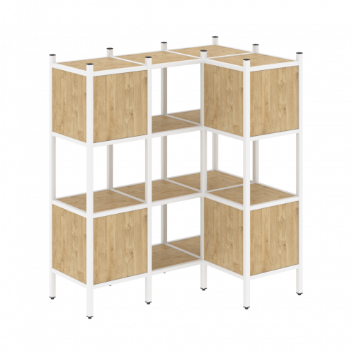 Loft Угловой внутренний стеллаж наборный VR.L-29 Тиквуд светлый/Белый металл 1278*862*1458