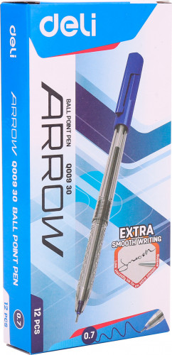 Набор ручек шариков. Deli Arrow EQ00930-P прозрачный/синий d=0.7мм син. черн. (12шт) синий