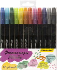 Фломастеры Silwerhof Metallic 11мм 150мм пулевидный пиш. наконечник Вентилируемый 12цв. пакет с европодвесом