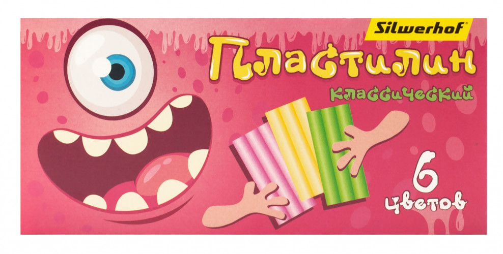 Пластилин Silwerhof Монстрики 6цв. 120гр. стек 1шт картон.кор.