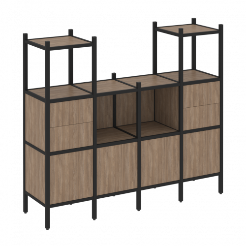 Loft Прямой стеллаж наборный VR.L-14 Дуб аризона/Чёрный металл 1694*446*1458