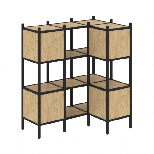 Loft Угловой внутренний стеллаж наборный VR.L-29 Тиквуд светлый/Чёрный металл 1278*862*1458