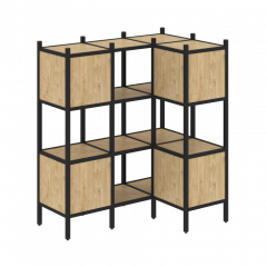 Loft Угловой внутренний стеллаж наборный VR.L-29 Тиквуд светлый/Чёрный металл 1278*862*1458