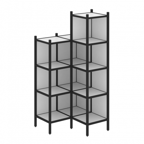 Loft Угловой внутренний стеллаж наборный VR.L-38 Белый бриллиант/Чёрный металл 862*862*1869
