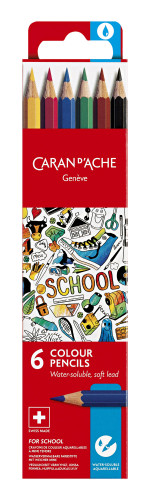 Карандаши цв. Carandache School Line 1290.706 акварель. шестигран. дерево металлик коробка/европод. (6шт)