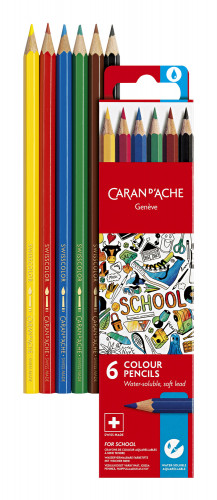Карандаши цв. Carandache School Line 1290.706 акварель. шестигран. дерево металлик коробка/европод. (6шт)