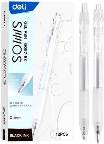 Ручка гелев. Deli Smoos EG057-BK черн. черн. (12шт) линия 0.5мм