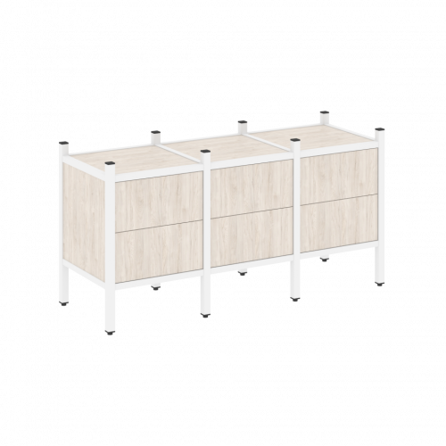 Loft Прямой стеллаж наборный VR.L-06 Денвер светлый/Белый металл 1278*446*636