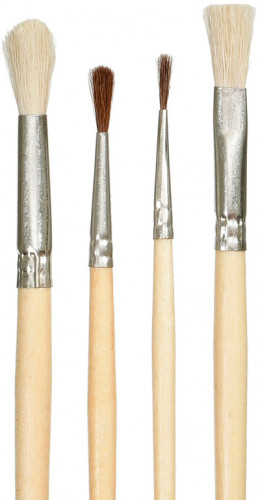 Набор кистей Silwerhof Монстрики (наб.4шт) пони круглая №1,2/коза круглая №5/коза плоская №6 дерев.лакир.ручка