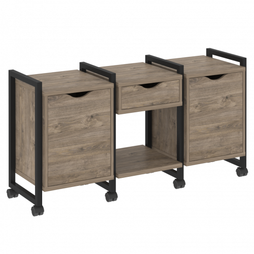 Loft Тумба на колесных опорах наборная. Вариант №7 VR.L-TN-7.K Тиквуд тёмный/Чёрный металл 1440*460*767